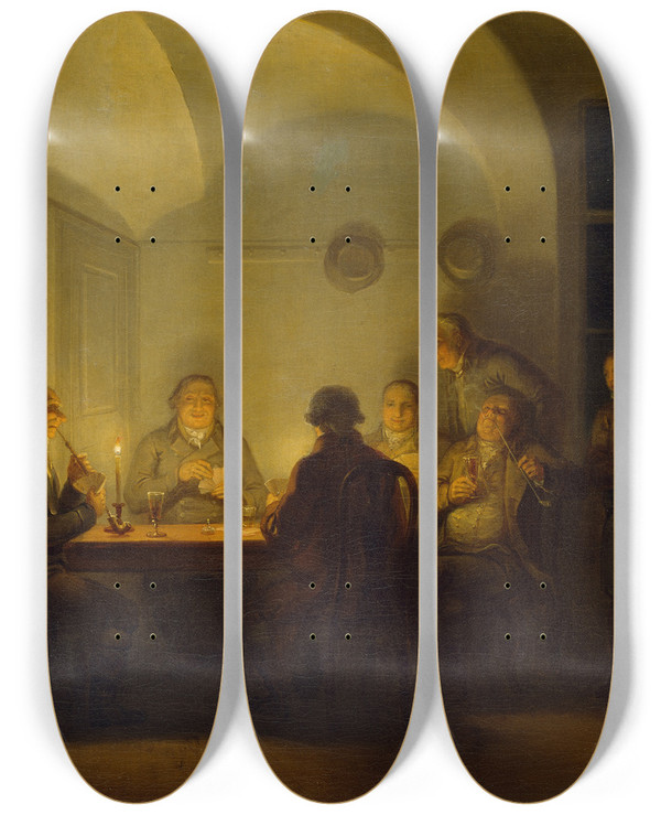 Triptych art skateboard deck of Alexander Laurus Card Players by Alexander Laureus (1783-1823)