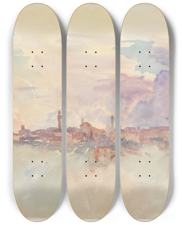 Triptych art skateboard deck of John Singer Sargent Siena by John Singer Sargent (1856-1925)