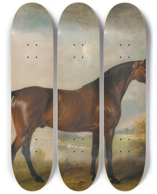 Triptych art skateboard deck of John Ferneley Sen Rodolph A Bay Hunter In An Extensive Landscape by John Ferneley, Sen.