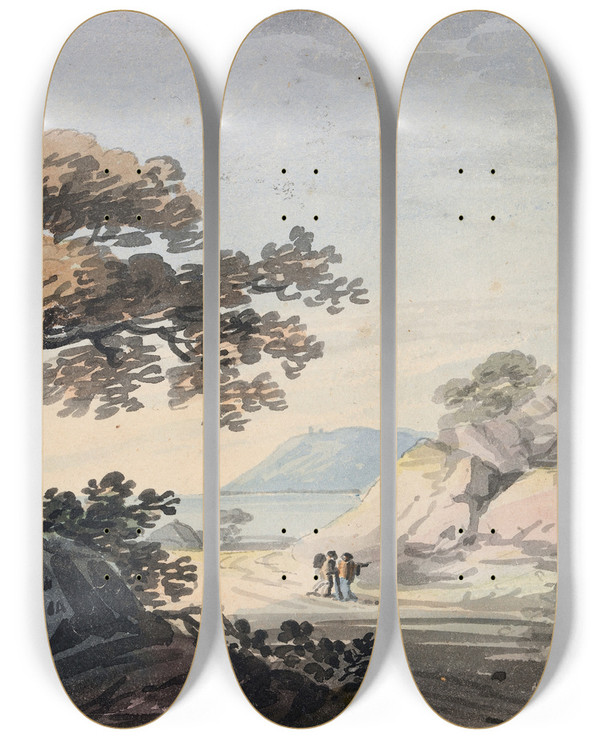 Triptych art skateboard deck of John Henry Campbell The View From Red Cross Hill County Wicklow by John Henry Campbell (1757-1828)