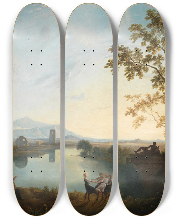 Triptych art skateboard deck of Richard Wilson Apollo And The Seasons Classical Landscape by Richard Wilson (1714-1782)