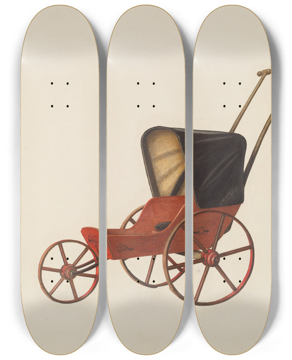 Triptych art skateboard deck of Fred Hassebrock Baby Carriage by Fred Hassebrock