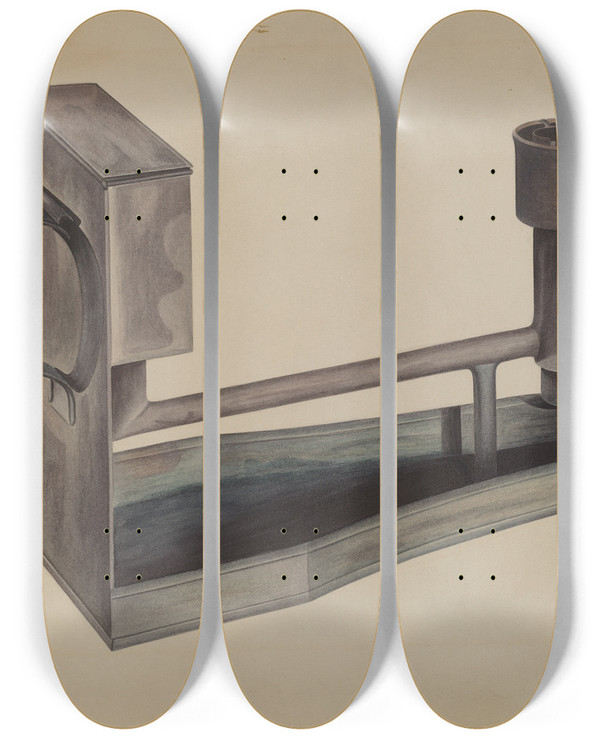 Triptych art skateboard deck of Edward White Economy Lamp by Edward White (1864-1908)