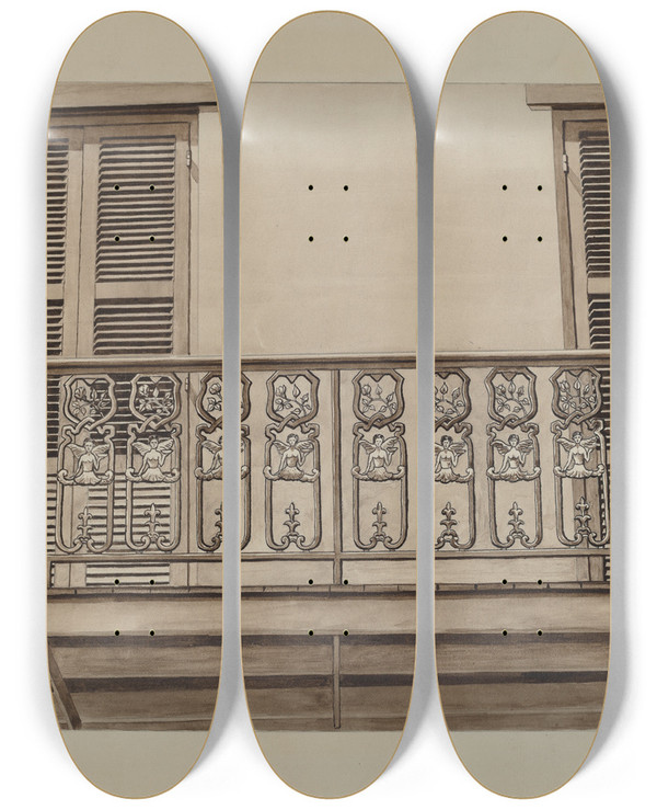 Triptych art skateboard deck of Lucien Verbeke Cast Iron Balcony Rail_2 by Lucien Verbeke