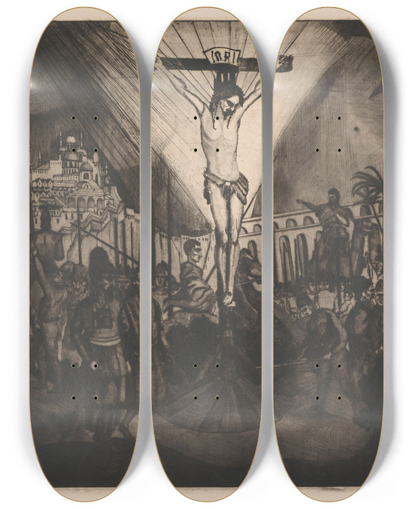 Triptych art skateboard deck of Lodewijk Schelfhout Golgotha Ii by Lodewijk Schelfhout (1881-1943)