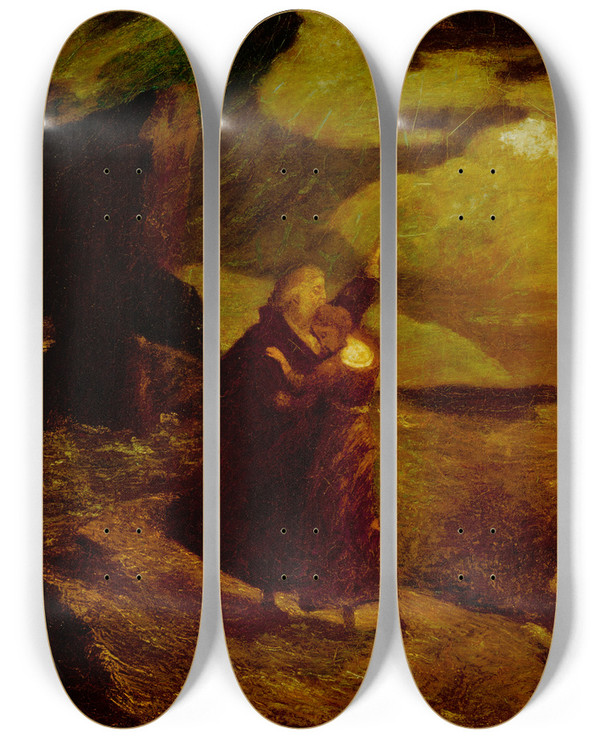 Triptych art skateboard deck of Albert Pinkham Ryder The Tempest by Albert Pinkham Ryder (1847-1917)