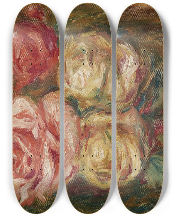 Triptych art skateboard deck of Pierreauguste Renoir Roses_2 by Pierre-Auguste Renoir (1841-1919)