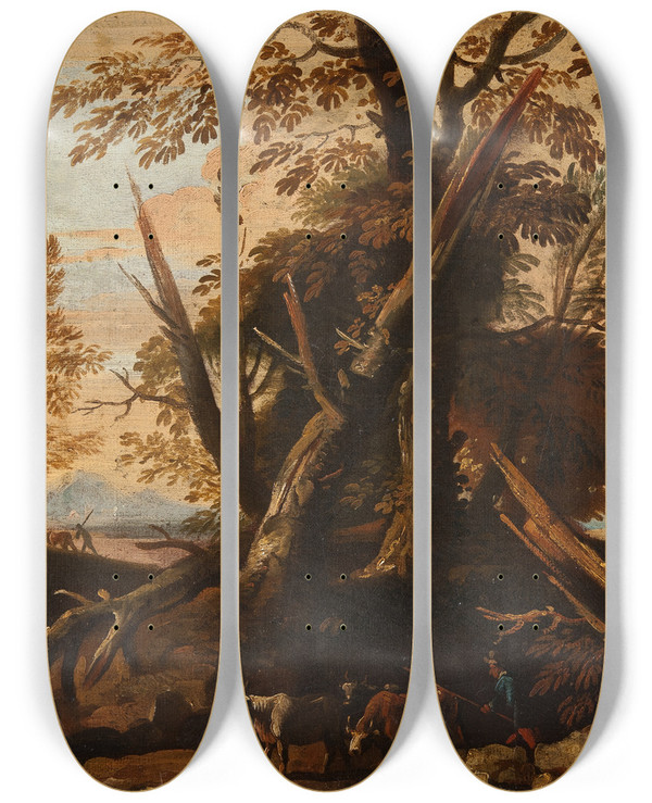 Triptych art skateboard deck of Andrea Locatelli Landscape by Andrea Locatelli (1695-1741)