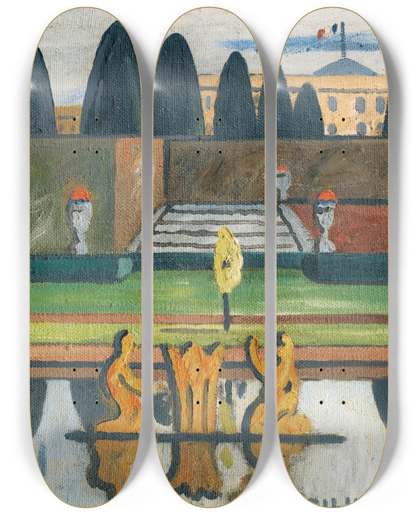 Triptych art skateboard deck of Louismathieu Verdilhan Le Parc De Versailles by Louis Mathieu Verdilhan
