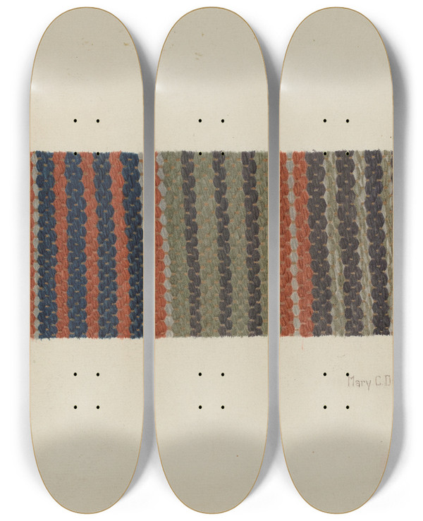 Triptych art skateboard deck of Mary C Davidson Woven Textile by Mary C Davidson