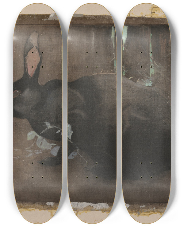 Triptych art skateboard deck of Joseph Crawhall A Black Rabbit by Joseph Crawhall (1861-1913)