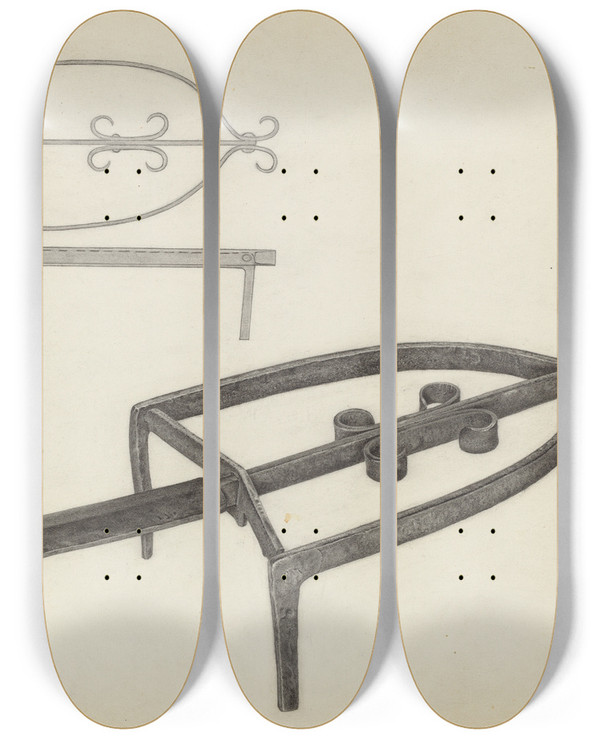 Triptych art skateboard deck of Lazar Rubinstein Flat Iron Holder by Lazar Rubinstein