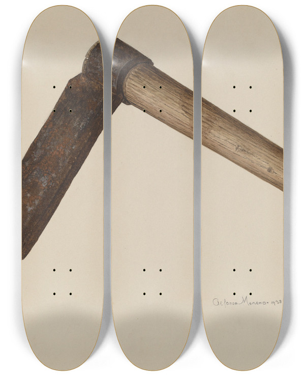 Triptych art skateboard deck of Alfonso Moreno Shingle Knife by Alfonso Moreno