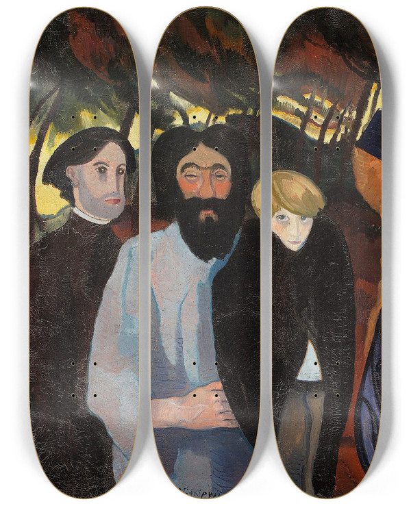 Triptych art skateboard deck of Stanisaw Ignacy Witkiewicz Composition With Five Figures by Stanislaw Ignacy Witkiewicz (1885-1939)