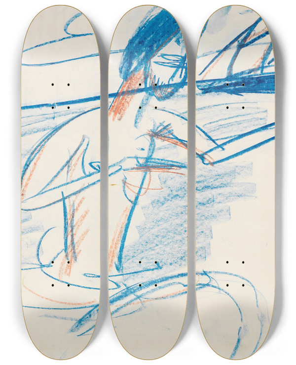 Triptych art skateboard deck of Ernst Ludwig Kirchner Badender Akt Mit Segelboot by Ernst Ludwig Kirchner (1880-1938)