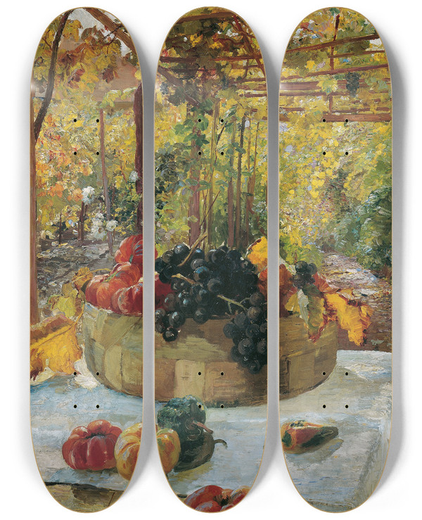 Triptych art skateboard deck of Marie Egner In Der Pergola by Marie Egner (1850-1940)