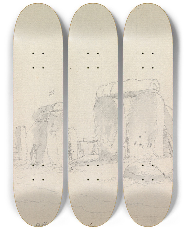 Triptych art skateboard deck of James Moore Stonehenge by James Moore (1762-1799)