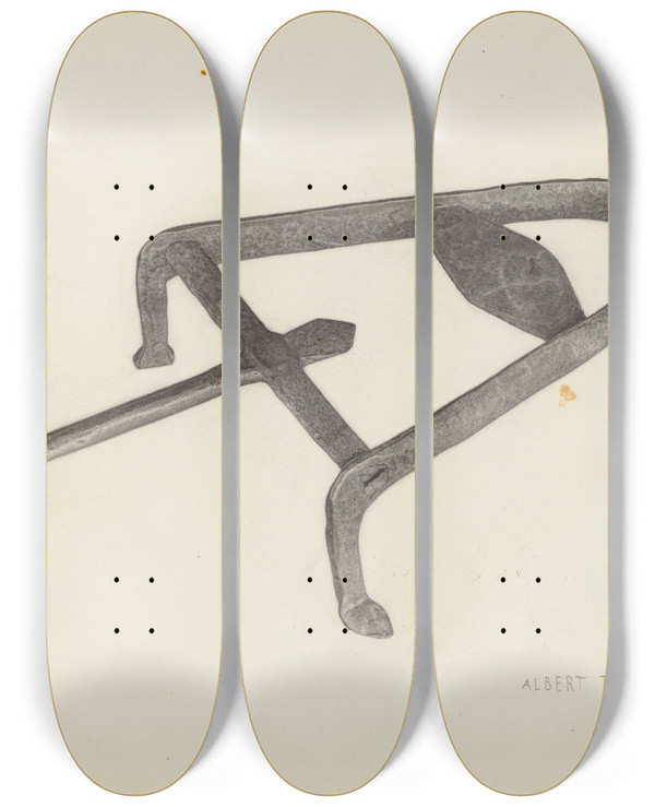 Triptych art skateboard deck of Albert Taxson Flat Iron Holder by Albert Taxson