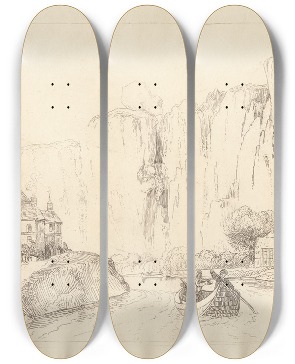 Triptych art skateboard deck of George Arnald Left Bank Meuse_3 by George Arnald (1763-1841)