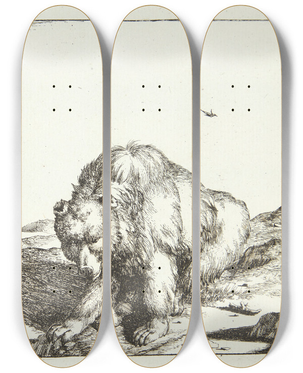 Triptych art skateboard deck of Marcus De Bye Siddende Bjrn Set Forfra_2 by Marcus de Bye (1638-1688)