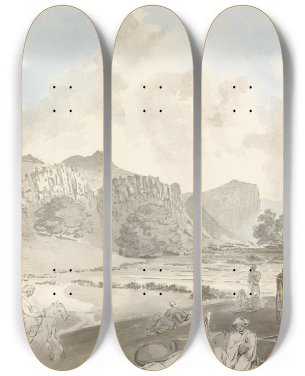 Triptych art skateboard deck of Samuel Davis In India On The March by Samuel Davis (1757-1819)