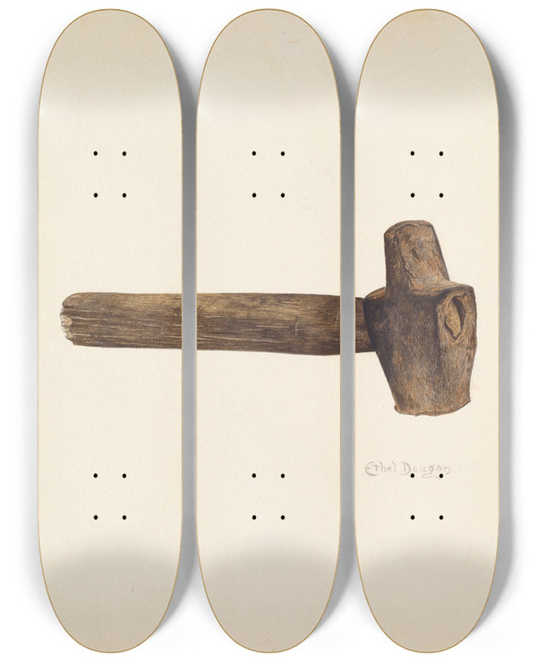 Triptych art skateboard deck of Ethel Dougan Blacksmiths Hammer by Ethel Dougan