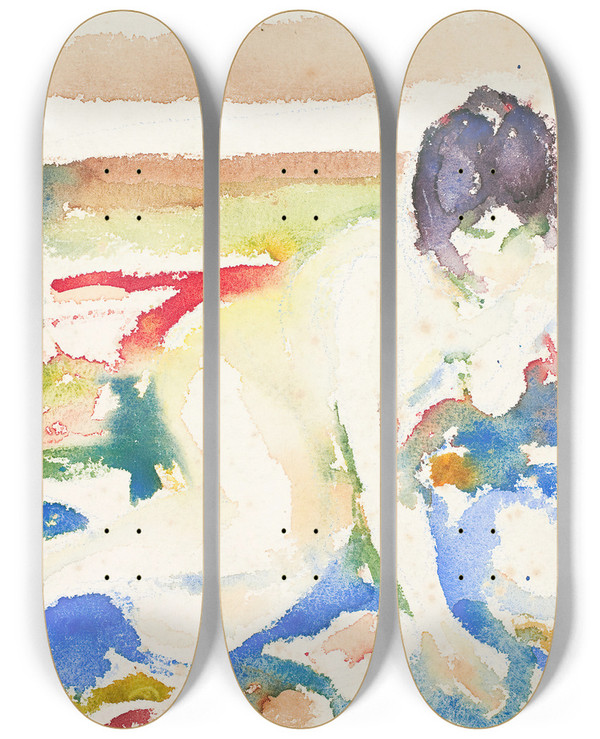 Triptych art skateboard deck of Edvard Munch Akt P Mnstret Teppe by Edvard Munch (1863-1944)