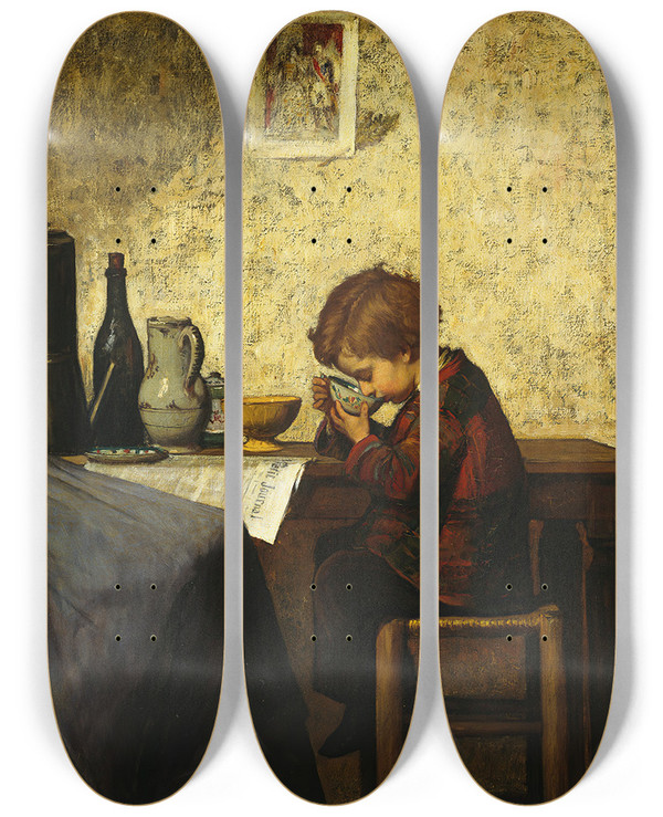 Triptych art skateboard deck of Adolf Von Becker Maternal Joy by Adolf Von Becker (1831-1909)