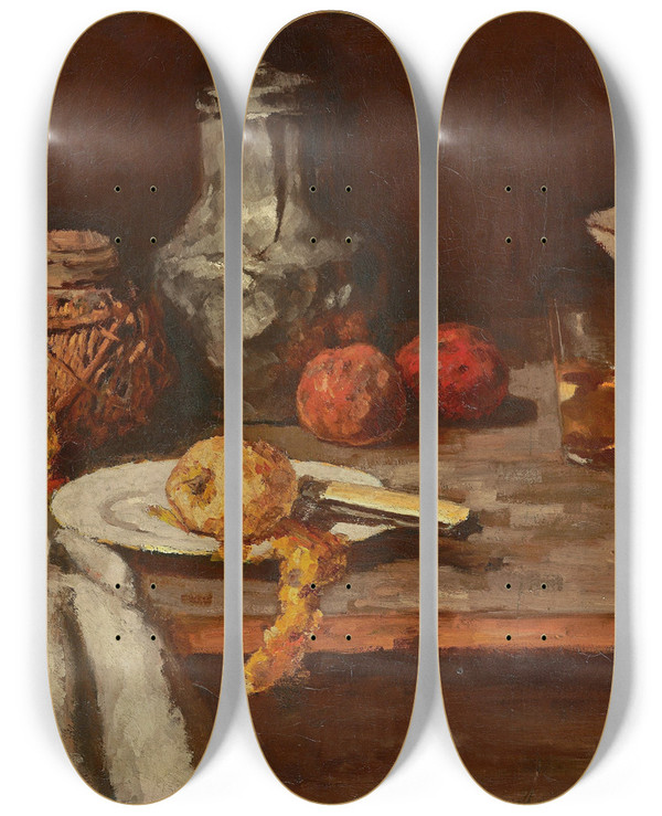 Triptych art skateboard deck of Carl Schuch Ingwertopf Mit Orangenhlfte by Carl Schuch (1846-1903)