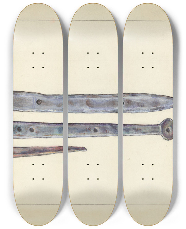 Triptych art skateboard deck of Broda Hasps by Broda