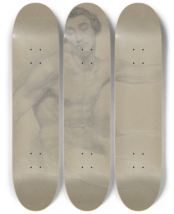 Triptych art skateboard deck of Eugen Eduard Schffer Mnnlicher Akt Sitzend Nach Rechts by Eugen Eduard Schaffer (1802-1871)