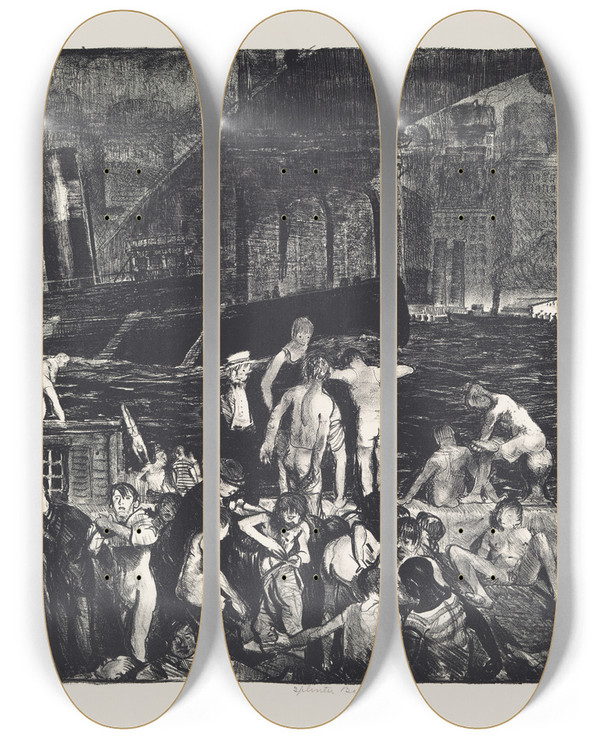 Triptych art skateboard deck of George Wesley Bellows Splinter Beach by George Wesley Bellows (1882-1925)