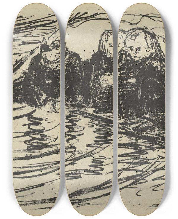 Triptych art skateboard deck of Ernst Ludwig Kirchner Am Weiher by Ernst Ludwig Kirchner (1880-1938)