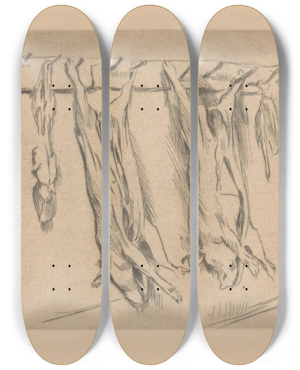 Triptych art skateboard deck of Lovis Corinth Geslachte Varkens by Lovis Corinth (1858-1925)