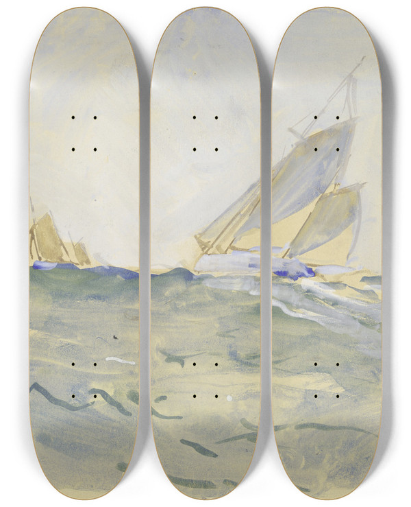 Triptych art skateboard deck of Ulrich Hbner Choppy Sea by Ulrich Hubner (1872-1932)