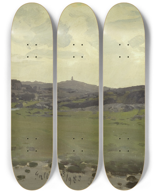Triptych art skateboard deck of Otto Strtzel View Of Galtr Study by Otto Strutzel (1855-1930)