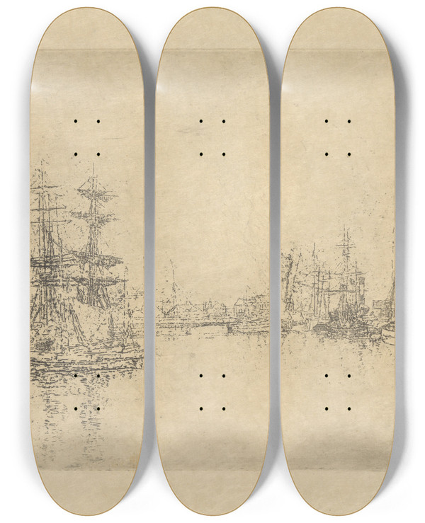 Triptych art skateboard deck of James Ensor Het Grote Dok In Oostende by James Ensor (1860-1949)