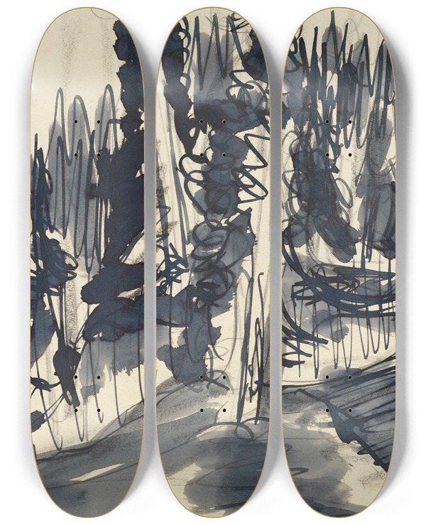 Triptych art skateboard deck of Ernst Ludwig Kirchner Tannenwald Bergwaldstudie by Ernst Ludwig Kirchner (1880-1938)
