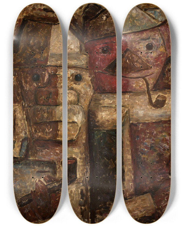Triptych art skateboard deck of Tadeusz Makowski La Buvette by Tadeusz Makowski (1882-1932)