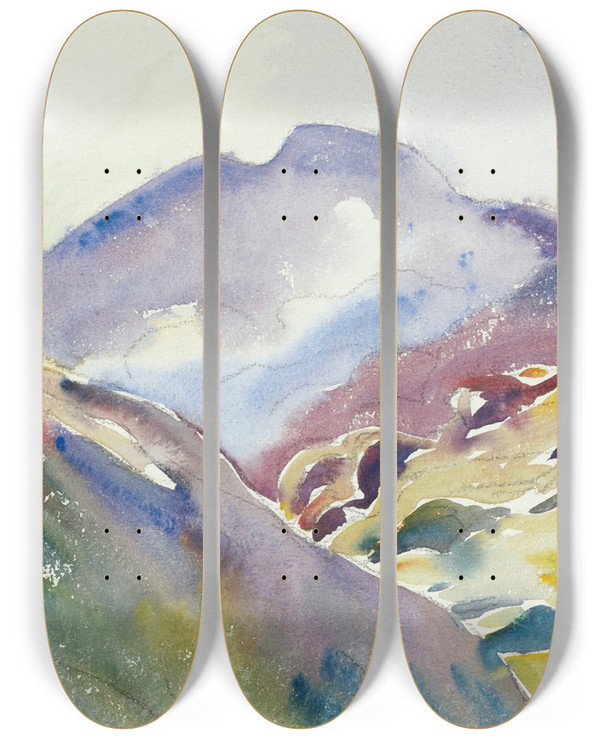 Triptych art skateboard deck of Giovanni Giacometti Alpine Landscape Upper Engadin by Giovanni Giacometti (1868-1933)