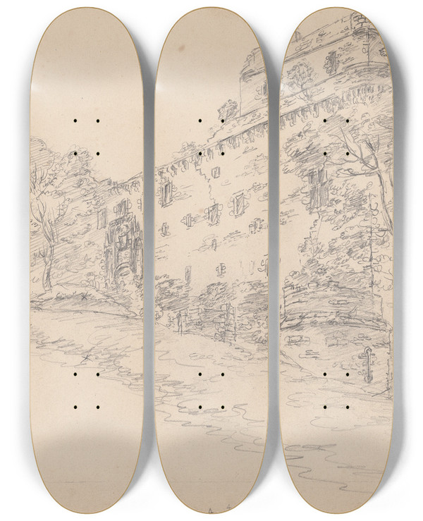 Triptych art skateboard deck of James Moore Linlithgow Palace West Lothian Scotland_2 by James Moore (1762-1799)