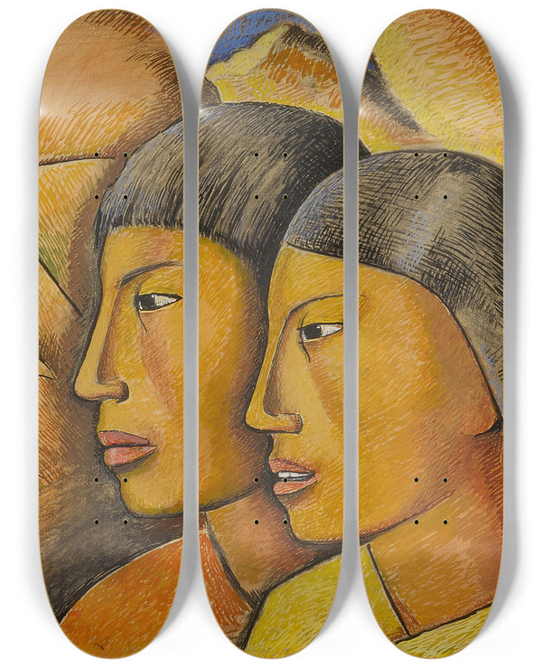 Triptych art skateboard deck of Alfredo Ramos Martnez Amantes by Alfredo Ramos Martinez (1871-1946)