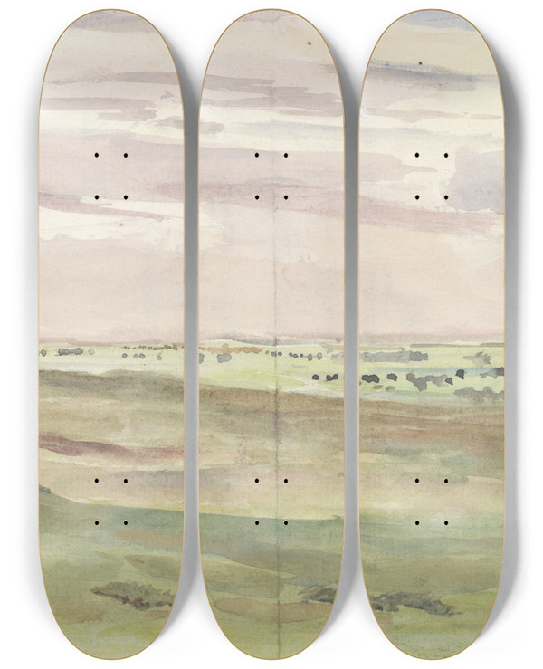 Triptych art skateboard deck of Frans Smissaert Weidelandschap Met Kudden by Frans Smissaert (1862-1944)