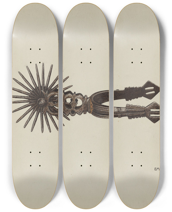 Triptych art skateboard deck of Emile Cero Spur by Emile Cero