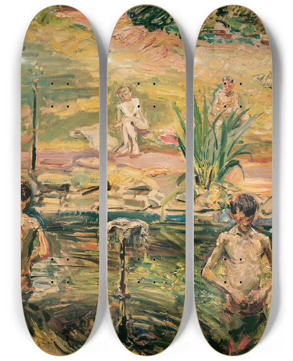 Triptych art skateboard deck of Max Slevogt Badende Knaben by Max Slevogt (1868-1932)