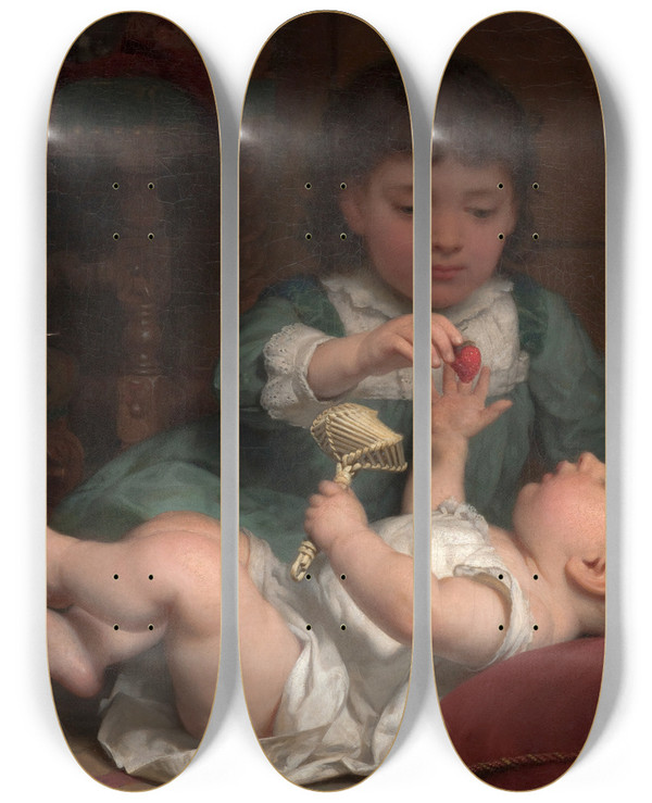 Triptych art skateboard deck of Seymour Joseph Guy Temptation by Seymour Joseph Guy (1824-1910)