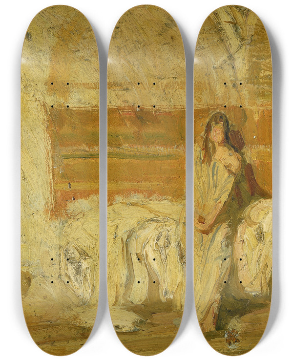 Triptych art skateboard deck of Henry Ossawa Tanner Study For The Annunciation by Henry Ossawa Tanner (1859-1937)