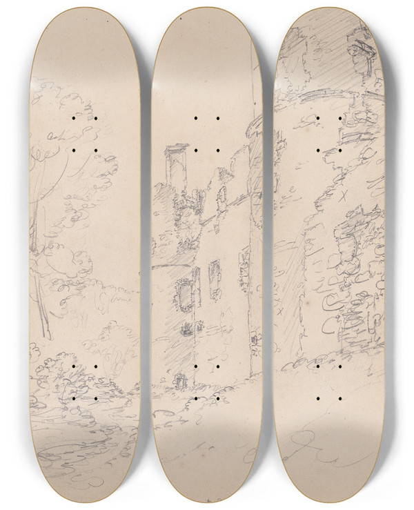 Triptych art skateboard deck of James Moore Boyne Castle Scotland_2 by James Moore (1762-1799)