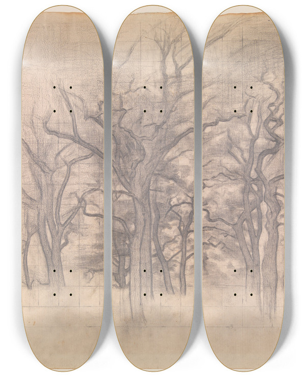 Triptych art skateboard deck of Vilhelm Hammershi Egetrer by Vilhelm Hammershoi (1864-1916)