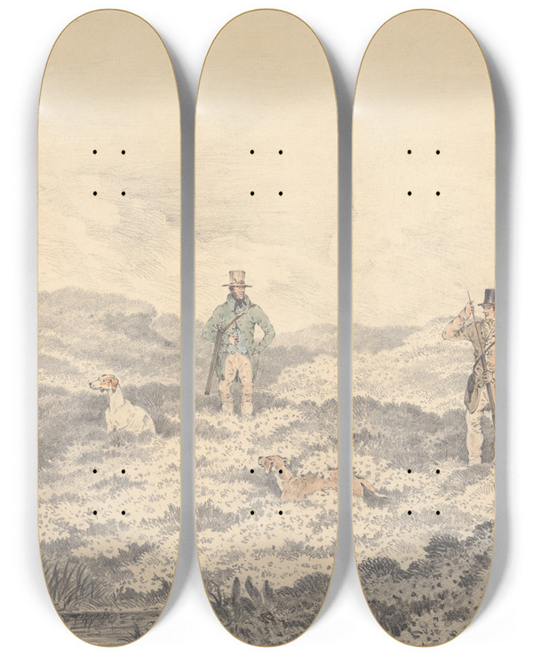 Triptych art skateboard deck of Edwin Gill Grouse Shooting by Edwin Gill